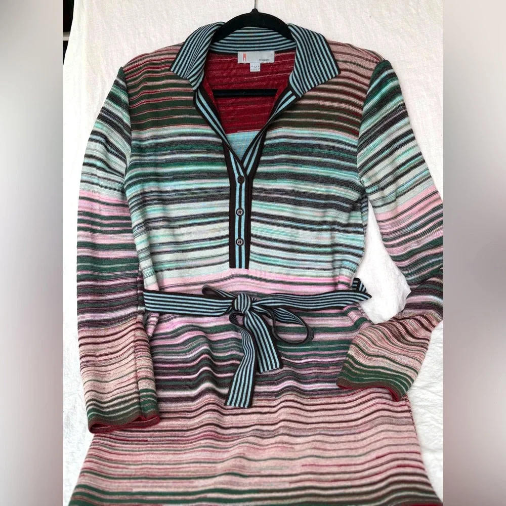 M Missoni Striped Long Sleeve Sweater Dress with Belt - Picture 1 of 6